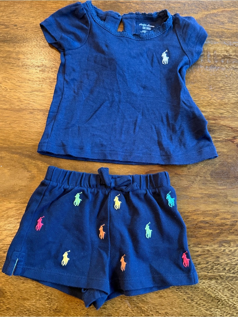 Ralph Lauren Navy Tee and Embroidered Pony Shorts Set